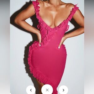 Murci UK RUFFLE DETAIL ASYMMETRIC DRESS IN MAGENTA